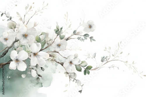 Fototapete watercolor white cherry blossom