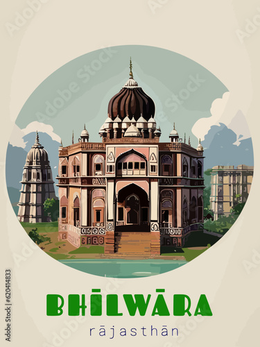 Beautiful retro-styled poster of with a city and the name Bhīlwāra in Rājasthān photo