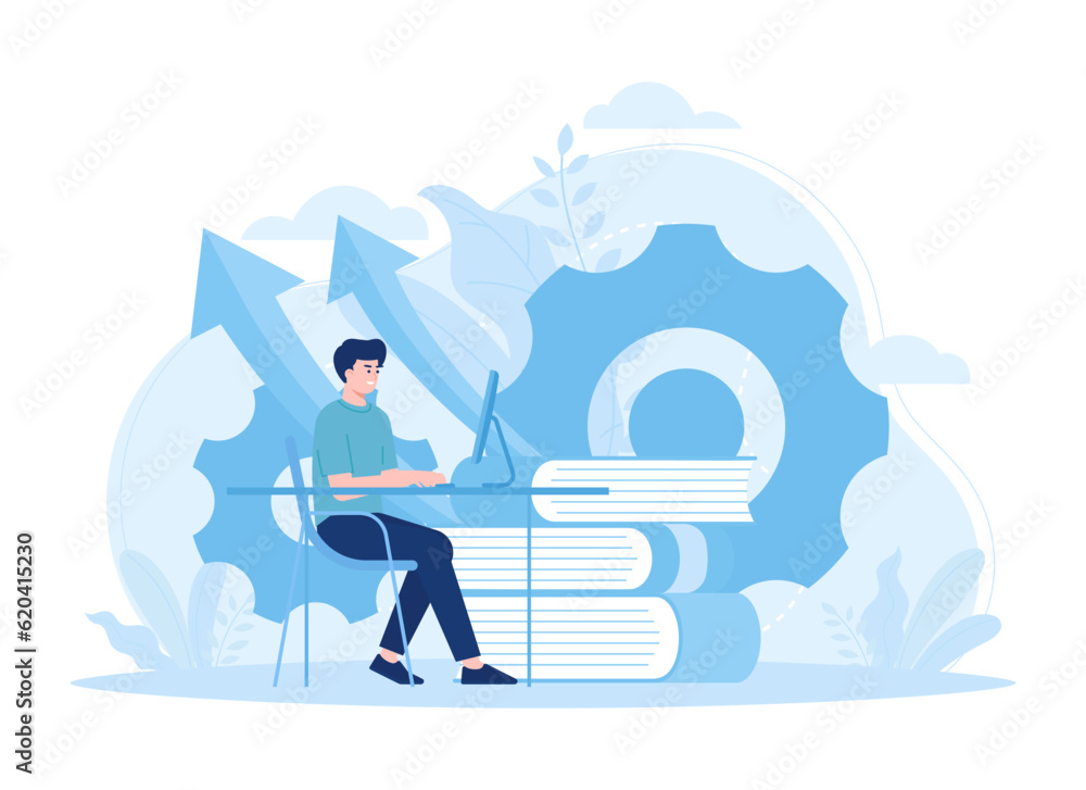 A man designing a business sales strategy trending concept flat illustration