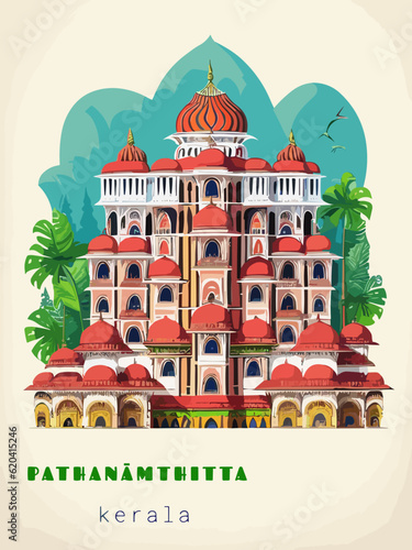 Beautiful retro-styled poster of with a city and the name Pathanāmthitta in Kerala photo