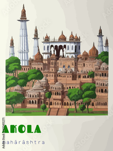 Beautiful retro-styled poster of with a city and the name Akola in Mahārāshtra photo