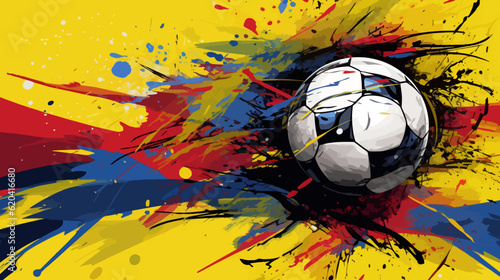 Fotografiet abstact background with soccer ball, football, with paint strokes and splashes,