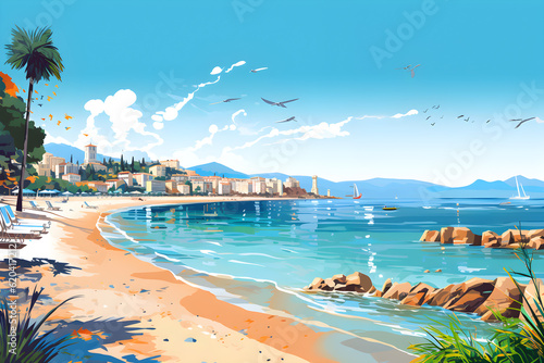 cannes city scenery Côte d'Azur, France, a famous tourist destination with beautiful beaches. On the Mediterranean. Generative AI Illustration photo