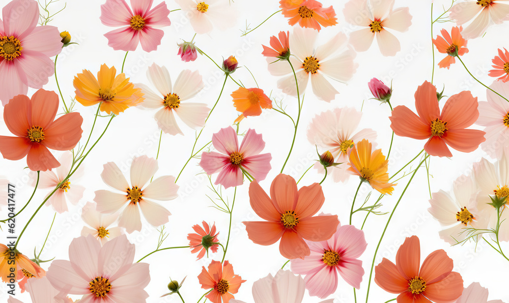 a bunch of flowers that are on a white surface with a white background. generative ai a bunch of flowers that are on a white surface with a white background. generative ai