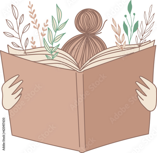 Girl with hair bun reading a book