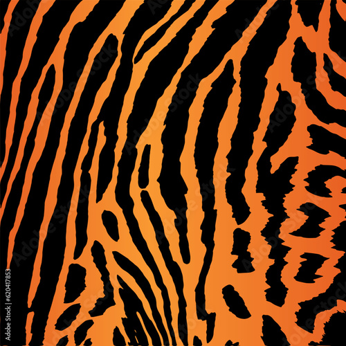 Tiger fur motif with orange and black color gradations. Exotic design for luxury-style fashion