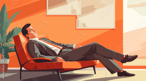 Business illustration of a businessman taking a nap on sofa