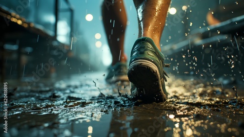 Muddy sneakers showcase the grit inherent in sports, embodying the resilience concept that's fundamental to athletic pursuits and triumphs. Generative AI photo