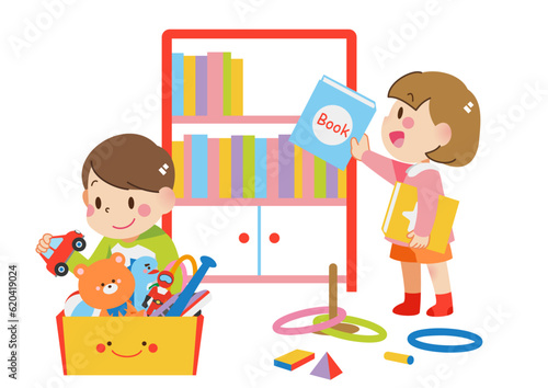 おもちゃを片付ける子供たち