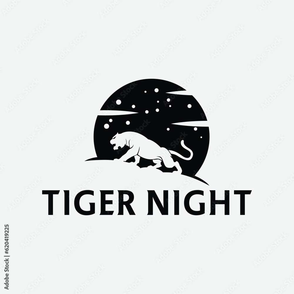 Obraz premium Tiger Logo. Tiger Night vector logo design illustration template