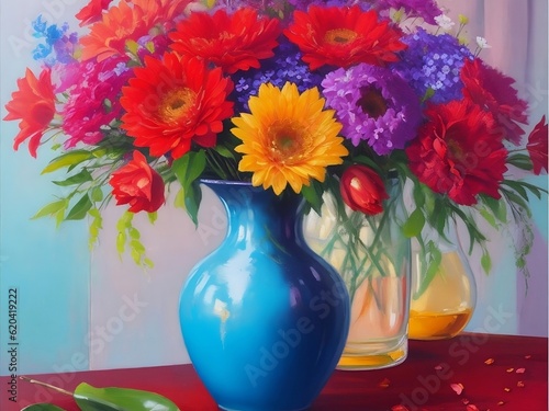 pintura jarron con flores