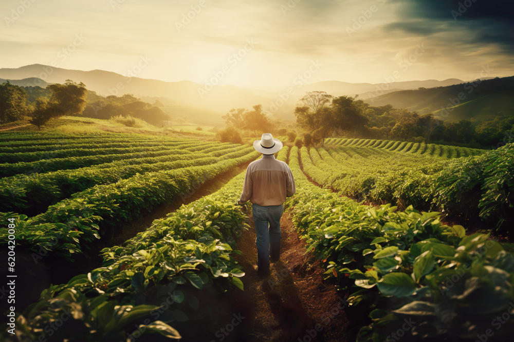 © Kalim - AI generated image of male on coffee field © Kalim - AI generated image of male on coffee field