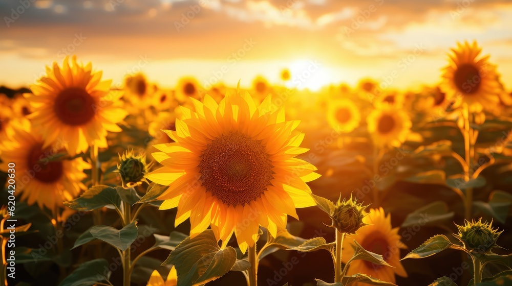 sunflower in the field golden hour