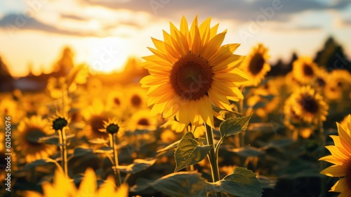 sunflower in the field golden hour © For