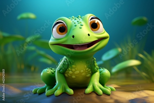 Small Frog Perched with a Playful Smile in Contrasting Colors. Generative AI
