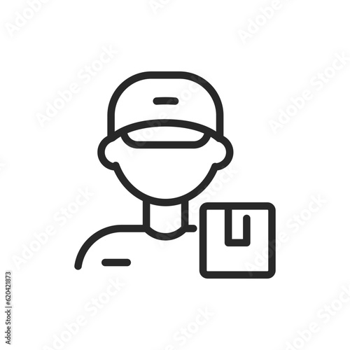 Courier Delivery Service Icon. Vector Linear Editable Sign of a Silhouette Courier with a Box, Symbolizing Fast Package Delivery, Express Shipping, and Logistics