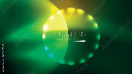 Neon glowing circles, magic energy space light concept, abstract background wallpaper design