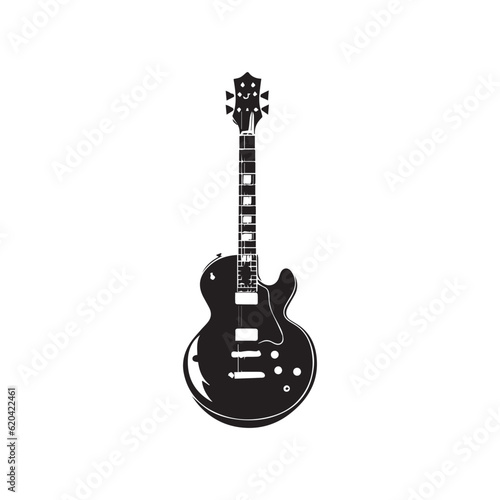 Tableau sur toile Black and white electric guitar on white background, 6 string, Single cut, Vector