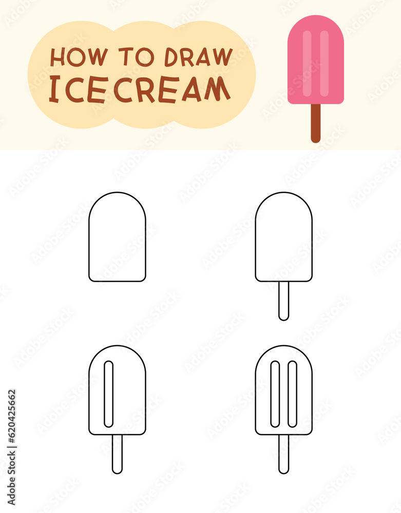 How to draw cute ice cream cartoon step by step for kid and coloring book How to draw cute ice cream cartoon step by step for kid and coloring book