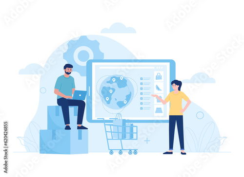 Global market sales business trending concept flat illustration