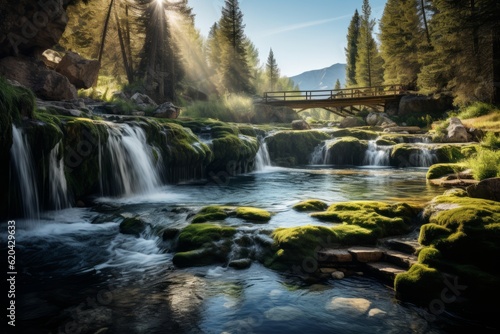 Waterfall And Hot Springs Natural Light  Generative AI