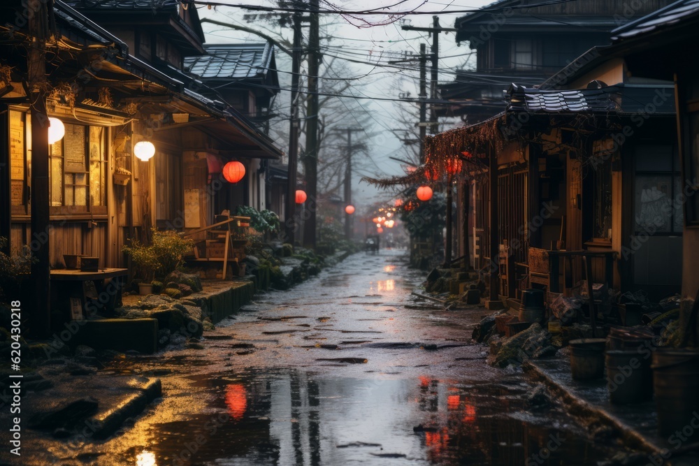 Japanese Town Natural Light, Generative AI Japanese Town Natural Light, Generative AI