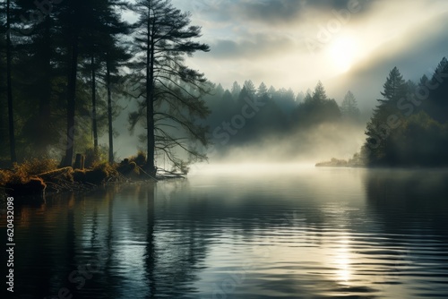 Misty Lake Natural Light, Generative AI