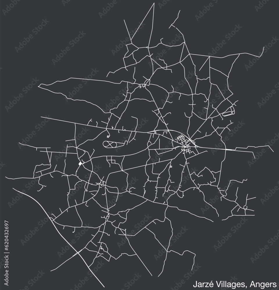 Detailed hand-drawn navigational urban street roads map of the JARZÉ-VILLAGES COMMUNE of the French city of ANGERS, France with vivid road lines and name tag on solid background