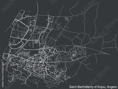 Detailed hand-drawn navigational urban street roads map of the SAINT-BARTHÉLEMY-D'ANJOU COMMUNE of the French city of ANGERS, France with vivid road lines and name tag on solid background