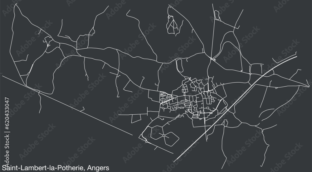 Detailed hand-drawn navigational urban street roads map of the SAINT-LAMBERT-LA-POTHERIE COMMUNE of the French city of ANGERS, France with vivid road lines and name tag on solid background