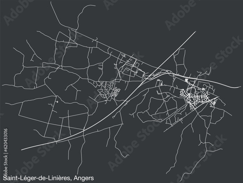 Detailed hand-drawn navigational urban street roads map of the SAINT-LÉGER-DE-LINIÈRES COMMUNE of the French city of ANGERS, France with vivid road lines and name tag on solid background
