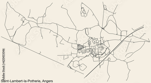 Detailed hand-drawn navigational urban street roads map of the SAINT-LAMBERT-LA-POTHERIE COMMUNE of the French city of ANGERS, France with vivid road lines and name tag on solid background