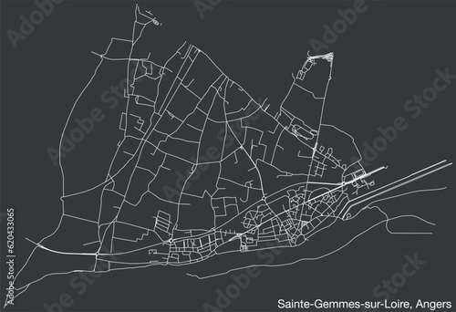 Detailed hand-drawn navigational urban street roads map of the SAINTE-GEMMES-SUR-LOIRE COMMUNE of the French city of ANGERS, France with vivid road lines and name tag on solid background