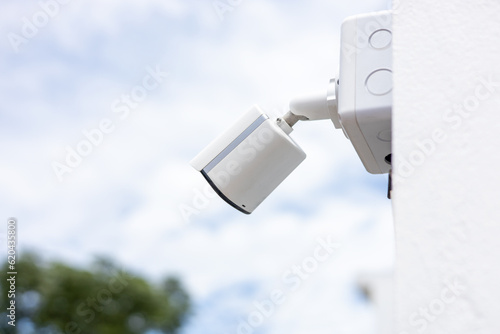 CCTV camera installed on home wall. Home security system concept for protect your property with CCTV.