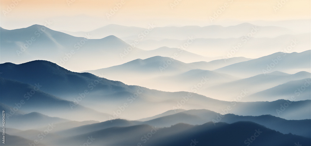 sunrise over the misty mountains at morning, created using generative AI tools