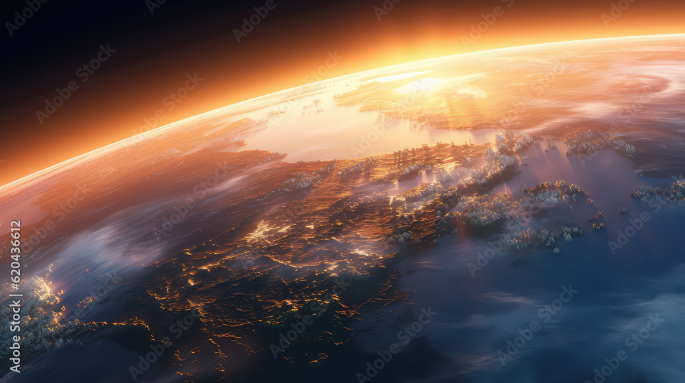 Highly detailed planet earth with sunrise. Global network. 3d illustration (ai generated)