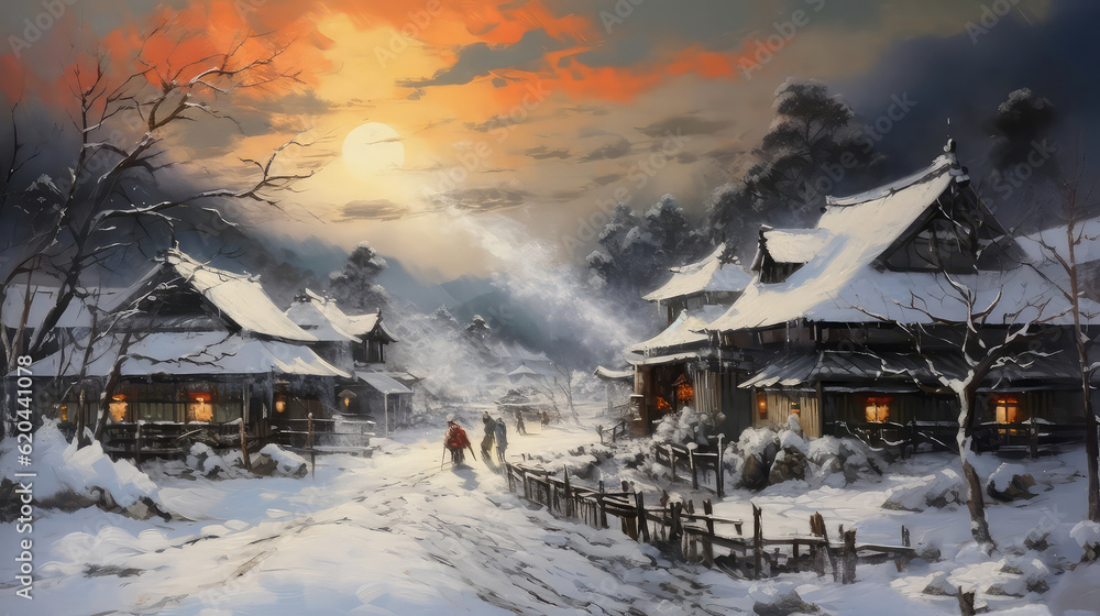 2d illustration of house in forest snow and sunlight, oil painting style (ai generated) 2d illustration of house in forest snow and sunlight, oil painting style (ai generated)