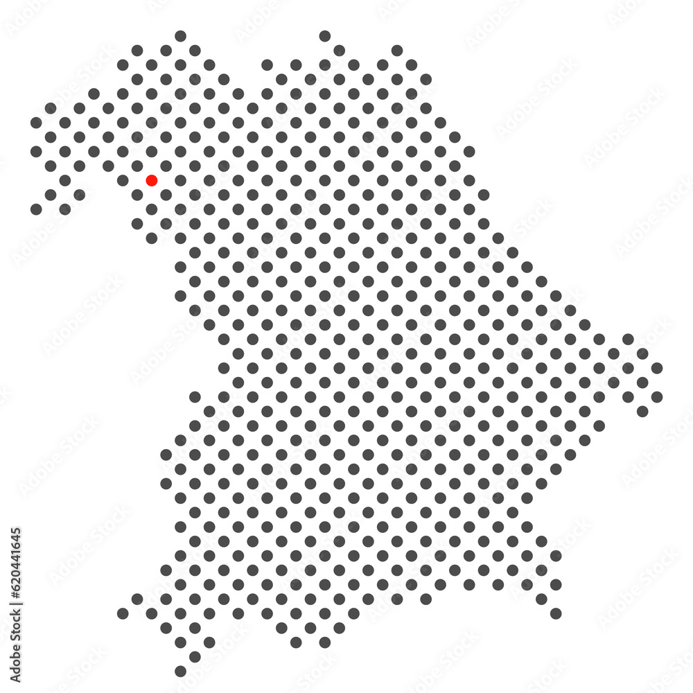 Würzburg im Bundesland Bayern: Karte aus dunklen Punkten mit roter Markierung