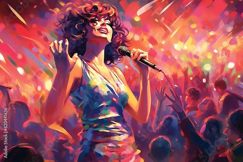 illustration of a male singer singing between the crowd, singer life 