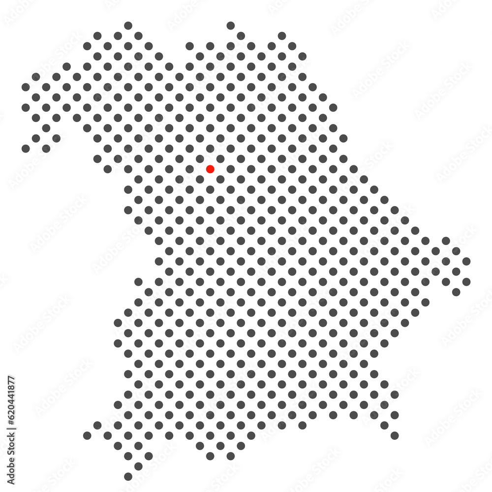 Nürnberg im Bundesland Bayern: Karte aus dunklen Punkten mit roter Markierung