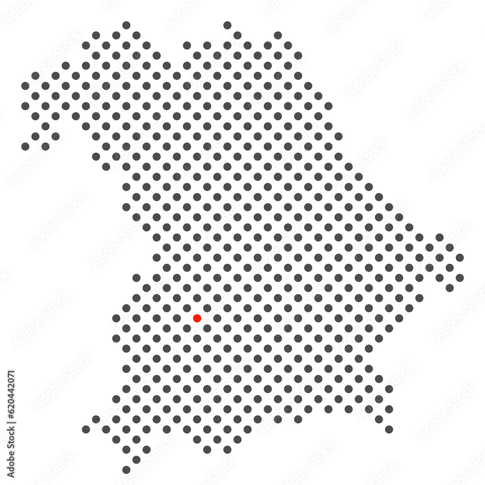 Augsburg im Bundesland Bayern: Karte aus dunklen Punkten mit roter Markierung