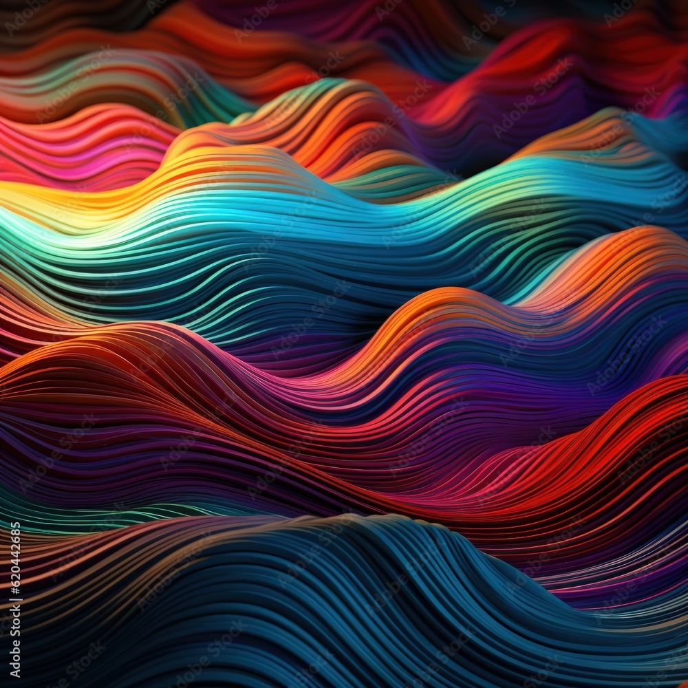 Visualization of sound waves. Abstract futuristic background with colorful glowing neon moving high speed wave lines and bokeh lights. Data transfer concept. Fantastic wallpaper. Generative AI Visualization of sound waves. Abstract futuristic background with colorful glowing neon moving high speed wave lines and bokeh lights. Data transfer concept. Fantastic wallpaper. Generative AI