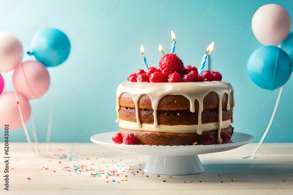 birthday cake balloons wallpaper and background generated by AI Stock