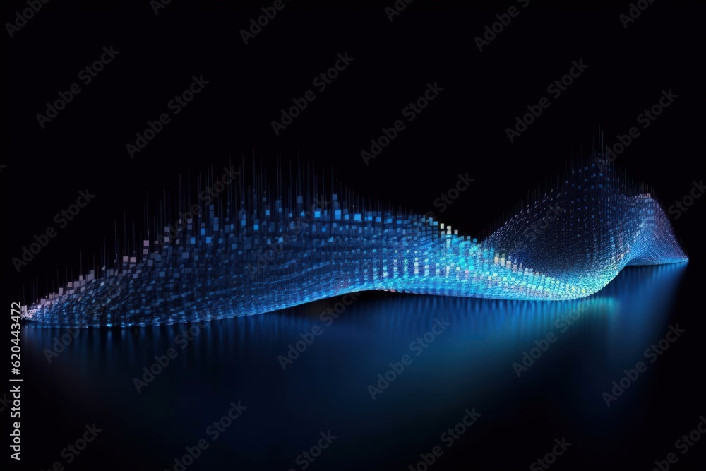Visualization of sound waves. Abstract futuristic background with colorful glowing neon moving high speed wave lines and bokeh lights. Data transfer concept. Fantastic wallpaper. Generative AI