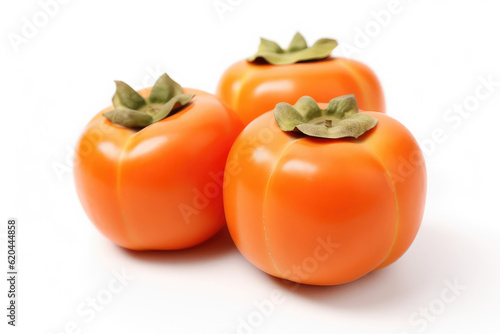 Persimmon fruit on white background. (ai generated)