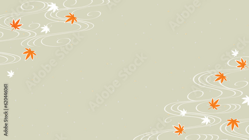 水の流れに舞う紅葉、和風背景