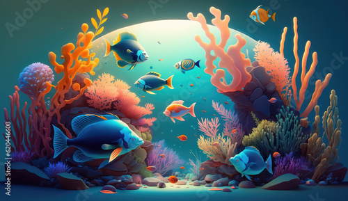 Animals of the underwater sea world. Ecosystem. Colorful tropical fishs. Life in the coral reef. (ai generated)