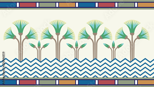 Egyptian lotus Ornament pattern background with with ancient Egyptian Color palettes	-  Illustration Vector Background
