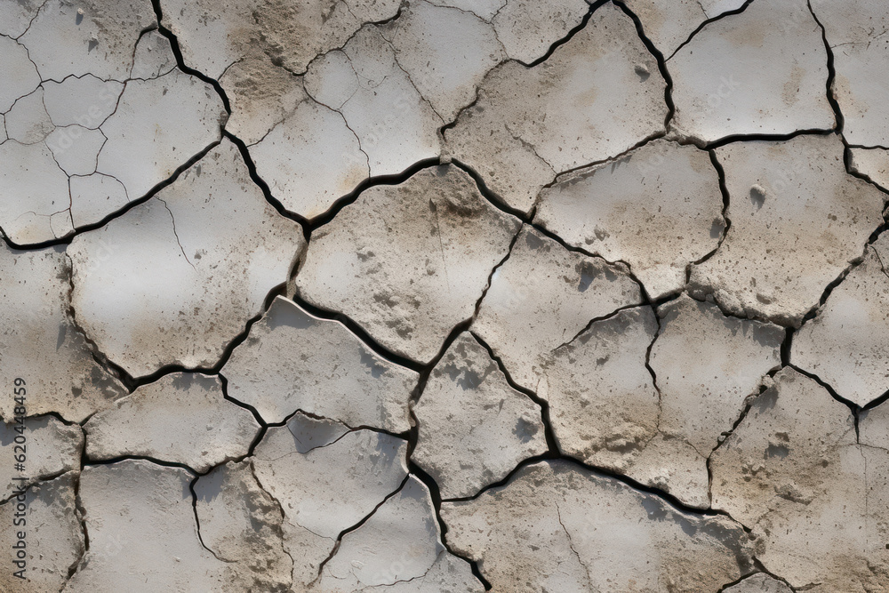 Obraz premium Intricate patterns and textures of a cracked concrete surface, showcasing the beauty and character of weathered urban landscapes. Generative AI.