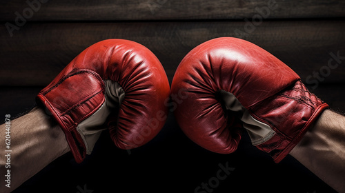 Two male hands in boxing gloves sports confrontation. Generative AI